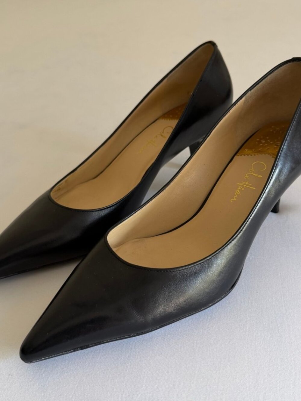 Cole Haan Black Leather Pointed-Toe Heels